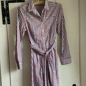 Size 2 J. Crew Striped Tie-Waist Shirt Dress Red and Blue EXCELLENT condition